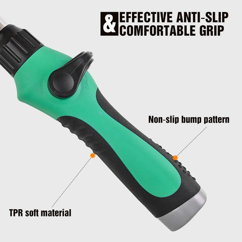 Adjustable Watering Wand For Garden Hose 36 To 54 Inches With 10 Spray Patterns And Pivoting Head Thumb Flow Control Nozzle grip close-up