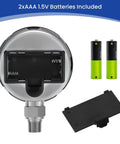 Back view of Budget Friendly Digital Pressure Gauge With 2.5 Inch Blue Backlit LCD 0 To 200 PSI All Stainless Steel Case showing battery compartment and 1/4 inch NPT connection.