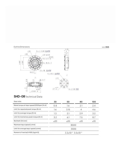 Technical drawing and specifications of Pro Grade Harmonic Drive Gear Reducer For Robot Arm 42mm Small Gearbox With 100 To 1 Strain Wave