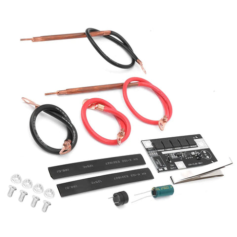 Portable 12V Battery Storage Spot Welder Pen For 26650 Cells DIY kit components displayed