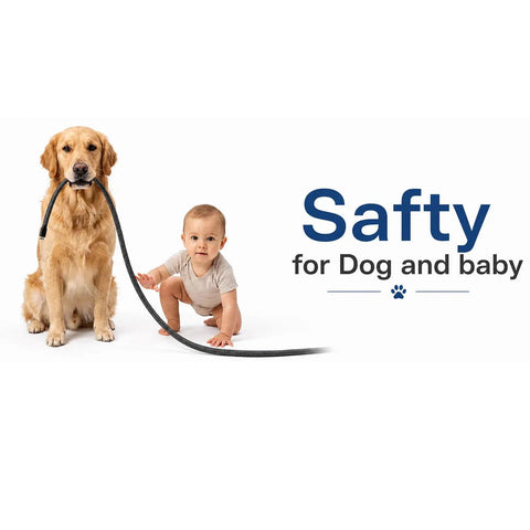 Dog holding cable with baby next to Braided Split Wire Loom Sleeve For Cars And Trucks Heat Resistant To 300F Flame Retardant Self Wrapping Cable Protector
