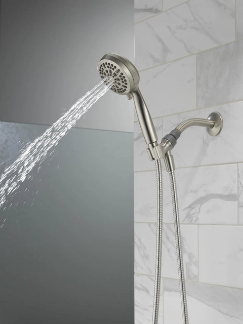 Heavy Duty Five Setting Handheld Shower Head Matte Black Detachable Hand Shower With Slick Hose Hella Strong High Pressure Spray For Instant Bathroom Refresh