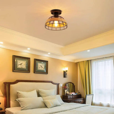 Two Pack Black Industrial Woven Dome Ceiling Light Fixtures With Rattan Shade For Porch Hallway Bedroom Kitchen Farmhouse Style Semi Flush Mount Lighting, Dope Modern Rustic Decor