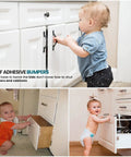 Children interacting with cabinets equipped with 200 Pack Cabinet Bumpers With Soft Close No Slam Self Adhesive Rubber Pads.