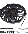 2x 12 Inch Universal Electric Condenser Radiator Cooling Fan High Performance Motor 2250 Rpm 1730 Cfm Heavy Duty Blower with installation accessories.