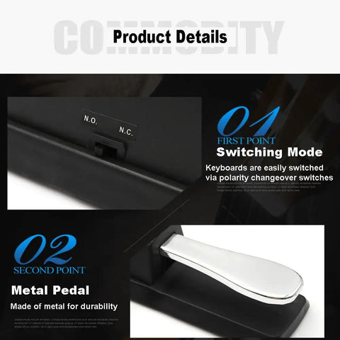 Sustain Pedal For Digital Pianos And Keyboards With Polarity Switch, Built To Last ABS Housing And Chrome Pedals, Black