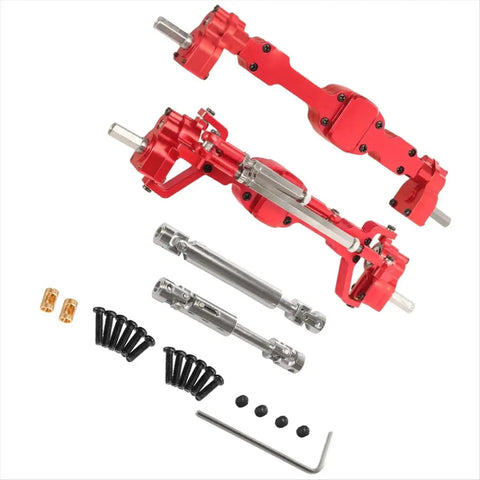 Beefed Up Front And Rear Axle Drive Shafts Kit For 1/10 RC Car With Hardened Steel Universal Joint, High Torque 4x4 Upgrade Parts, Ball Bearing Cross Pins, Durable Spare Modifications, red metal axles and hardware