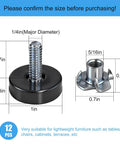 Diagram of Adjustable One Quarter Inch Thread Leveling Feet With T Nuts 12 Pack Screw In Furniture Levelers dimensions.