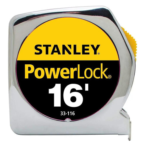 Powerlock Tape Measure 16 Ft Pro Grade With True Zero And 3/4 Inch Blade in closed chrome ABS case.