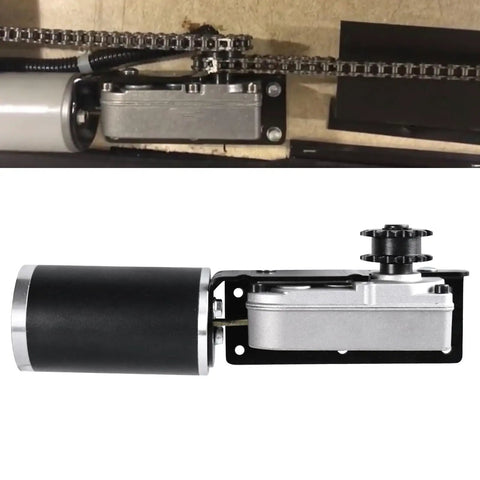 RV Slide Out Gearbox Motor Replacement 225008 with Accu Slide Cable Driven System shown with gear housing bracket and sprocket