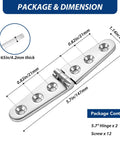 Heavy Duty Flat Strap Hinge Symmetrical Marine Grade 316 Stainless Steel For Boat Hatches Toolboxes Doors And Gates 6 By 1.18 Inch 2 Pack Corrosion Resistant Ideal For Saltwater Environments, showing dimensions and package contents.