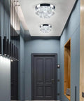 Mini Crystal Chandelier Ceiling Light Two Layer Ring Design Flush Mount Modern Lighting for Hallway Staircase Kitchen Bathroom Multicolor LEDs 30W 110V Easy Install Sleek Home Decor.