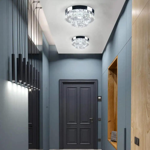Two Layer Mini Crystal Chandelier LED Ceiling Light Dope Round Flush Mount Dimmable 30W 110V Modern Ceiling Fixture hallway