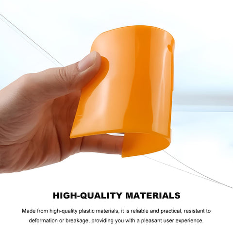 Pro Grade 6 Piece Body Filler Spreader Set With 4 Inch 5 Inch And 6 Inch Reusable Plastic Scrapers For Automotive Paint Repairs Caulks Putties And General Body Work Ideal For Smooth Even Applications On Various Surfaces. Orange plastic body filler spreader in hand, high-quality material
