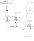 Technical drawing of American Classic Widespread Bathroom Faucet in Oil Rubbed Bronze with 8 to 16 inch deck mount installation.