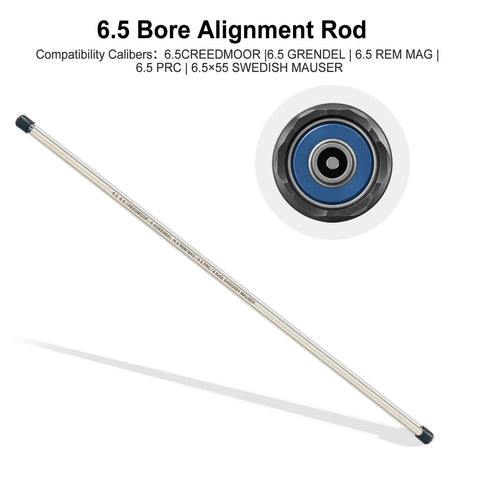 Top-Shelf Stainless Steel Bore Alignment Rod For 6.5 Creedmoor with compatibility details for various calibers.