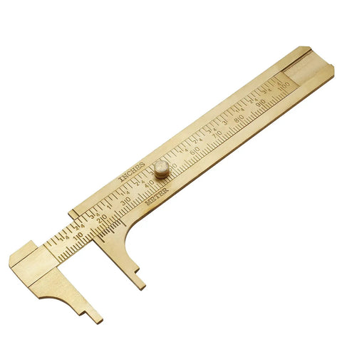 Brass Pocket Vernier Caliper Ruler, Handy Sliding Gauge with dual MM and Inch Scales, 100mm measuring tool, portable and durable