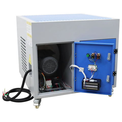 Boss Grade Metal Workbench With Built In Downdraft Suction Table And Multi Stage Welding Fume Extractor Vacuum For Grinding And Polishing, internal components view.