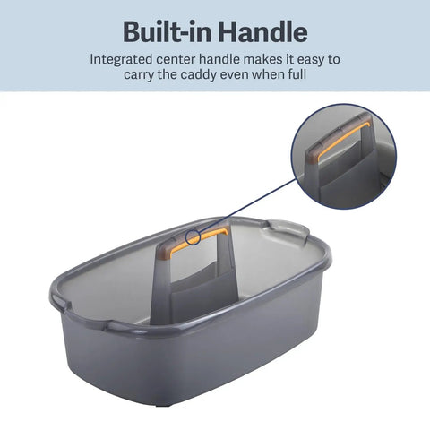 Portable Cleaning Caddy With Handle For Easy Mobility And Storage Multipurpose Organizer For Home Office Or Professional Use Lightweight Gray Plastic Bin 1.85 Gallon Capacity Durable Grab And Go Design With Stackable Features