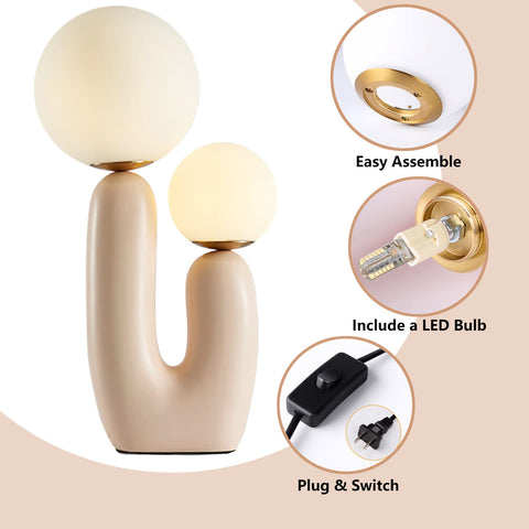 Double-Headed Nordic Modern Table Lamp With Plant Art, Bedside Nightstand Light for Bedroom Study Living Room, Plug In With Switch