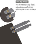 Pen clip design of pack of six smooth writing retractable gel pens featuring snappy click mechanism and fast drying black ink.