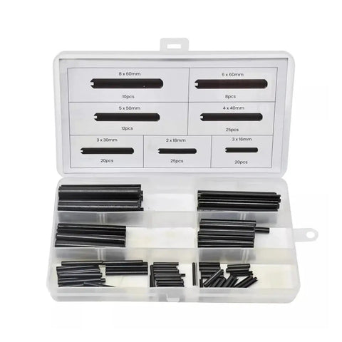 120 Piece Roll Pin Set Kit For Quick No Fuss Fastening Elastic Cylindrical Cotter Pins Slotted Spring Pins in case