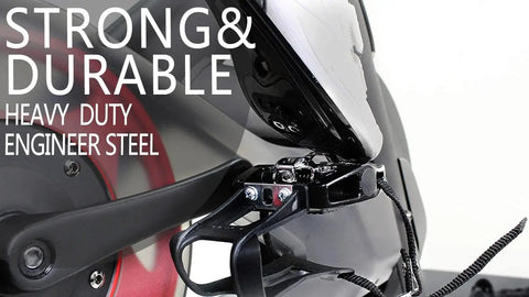 Close-up of strong and durable dual function SPD bike pedals with toe clip straps cage for 9/16 inch axle on exercise bike