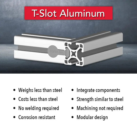 Top Shelf Heavy Duty T Slot Aluminum Extrusion And Precision Linear Motion Rail For Badass Diy Projects And Custom Workshop Frames 48 Inches Long With Smooth Clear Anodized Finish, showing profile and features.