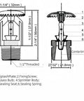 Heavy Duty Upright Fire Sprinkler Head For Automatic Systems With No Sweat Install And Sure Thing 155 Degree Fahrenheit Activation In Chrome Finish For Solid Peace Of Mind Protection Pack Of Six diagram with detailed measurements.