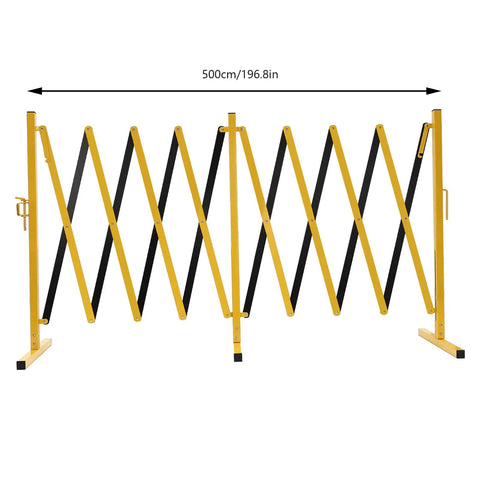 Hardcore Expandable Metal Barricade, Pro Ready Portable Safety Fence With Rock Solid T Base, Zero Hassle Folding Traffic Barrier Gate For Construction Zones And Crowd Control In High Vis Yellow, 500cm wide.