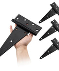10 Inch Heavy Duty Gate Hinges For Wooden Fences Shed Doors And Outdoor Barns In Black Durable Iron T Strap Gate Hinges With Rust Resistant Coating Weatherproof Outdoor Gate Hardware Includes Screws 4 Pack
