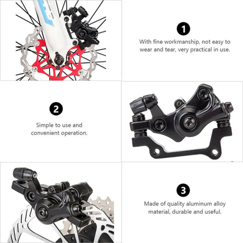Heavy Duty Pair Of Mechanical Disc Brakes For Mountain And Road Bikes Aluminum Caliper on bike, showing black finish and design details.