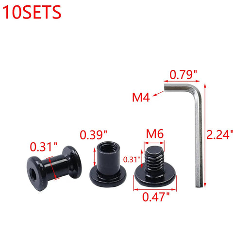 Dead Simple Stainless Steel Hex Drive Binding Post Screw Kit With Barrel Nuts And Allen Wrench For Furniture Assembly And Diy Projects with measurements.
