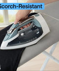 Iron gliding on heavy duty ironing board cover and pad with silicone coating, heat resistant up to 400 degrees, silver 15x54.