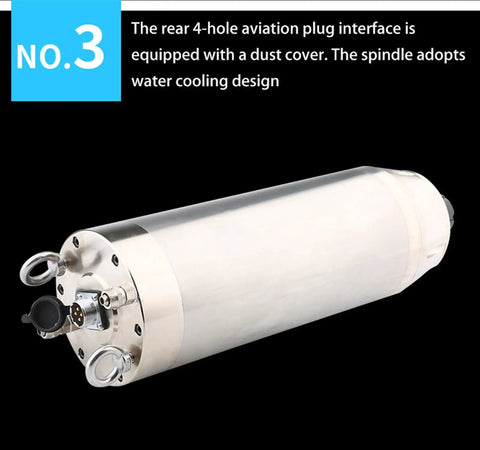 Rock Solid 5.5 Kilowatt Water Cooled Spindle Motor Packs Hella Smooth Performance At 24000 Rpm High Speed For Cnc Routers showing rear 4-hole aviation plug.