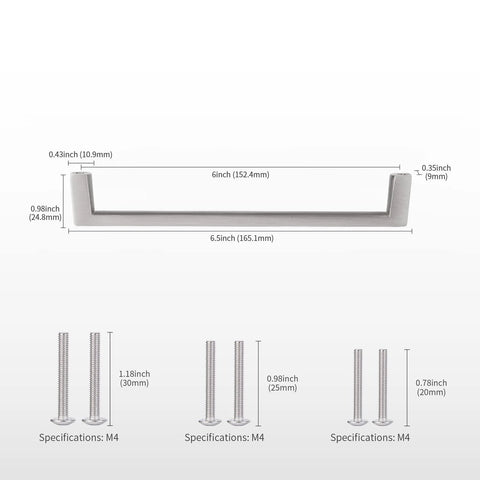 Solid Square Bar Cabinet Handle In Matte Brushed Nickel 6 Inch Center To Center 152 Mm 6 Pack Furniture Pulls with screws