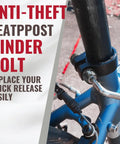 Tamper Resistant Seatpost Lock For Bikes With 7 Lobe Security Key and Alloy Locking Bolt with blue bike frame in background