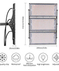 Killer Brightness 300W LED Work Lights Outdoor Flood Light Fixture IP66 Waterproof showing three panels with adjustable beams.