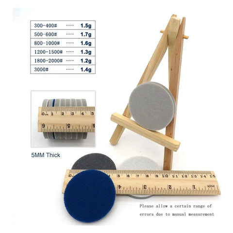 Grab This 48 Piece Set Of 2 Inch Flocking Sanding Sponge Discs With Hook And Loop Backing For Smooth Car Polishing Jobs That Peel Easy And Vent Dust Like A Boss, 5mm thick sanding sponges with ruler for size reference.