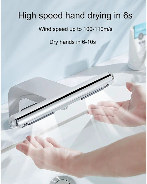 Eoweiot Automatic Hand Dryer with Sensor Faucet, Induction Hand Dryer with Filter, Jet AirHand Dryer with Hot and Cold Switch, for Public Washroom Home, hands under high-speed air dryer.