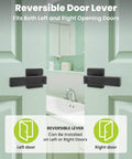 Keyless Privacy Door Lever With Lock Set installed on bathroom double doors, reversible for left or right handed doors, matte black finish.
