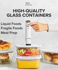 Hand using sealer on Compact Vacuum Sealer Kit With Glass Storage Containers And 30 Reusable Bags Fast Handheld Food Saver