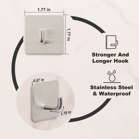 8 Pack Heavy Duty Adhesive Hooks Stick On Wall And Door Hangers Waterproof Stainless Steel, dimensions 1.77 x 1.77 inches, detailed view