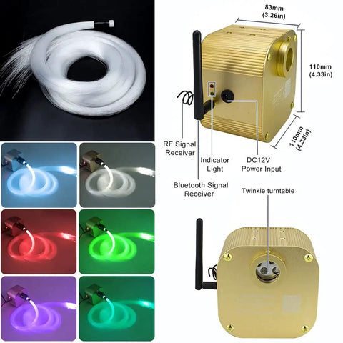 Bluetooth Control 16W Twinkle Fiber Optic Star Ceiling Lighting Kit with power unit and color options, 430 strands