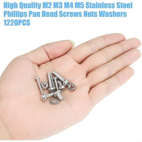 Hex Socket Bolt Kit 1220 Piece Set With Nuts, Washers And Tools In 304 Stainless Steel For Workshop Electronics Prototyping And Home Repairs, M2-M5