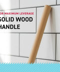 Close-up of 18 inch wood handle for Heavy Duty Toilet Plunger Set 3 Pack With 18 Inch Wood Handle, Double Thrust Rubber Cup