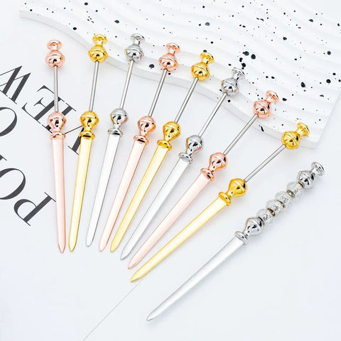Colorful set of Six Pack Beadable Envelope Slitters For DIY Projects, showing stainless steel letter opener knives, silver.