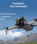 Mini 5 Pro Plus Fly More Combo With RC 2 Drone in flight, showing 1-Inch CMOS Sensor and 50 MP features.