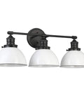Savannah Rustic Farmhouse Three Light Vanity Light Dimmable Matte Black Finish With White Metal Shades For Bathrooms Bedrooms And Entryways
