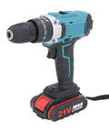 Heavy Duty Cordless Electric Drill Kit With Two 21V Lithium Batteries And Quick Swap Chuck view showing ergonomic handle and adjustable chuck.